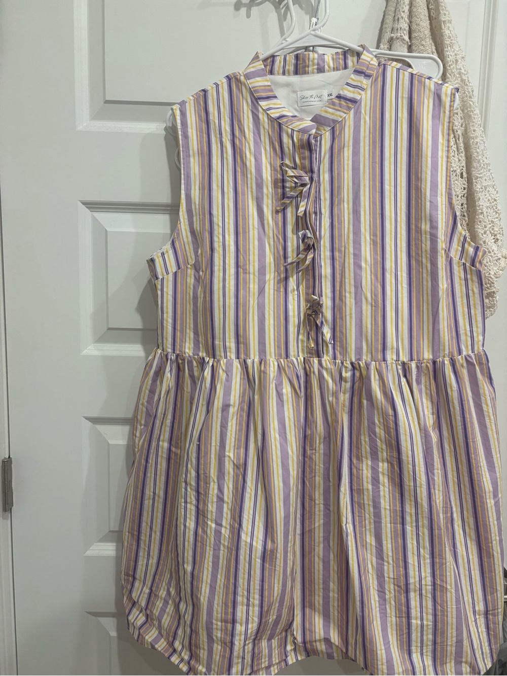 Shop the Mint Sleeveless Striped Casual Dress in Purple & Yellow